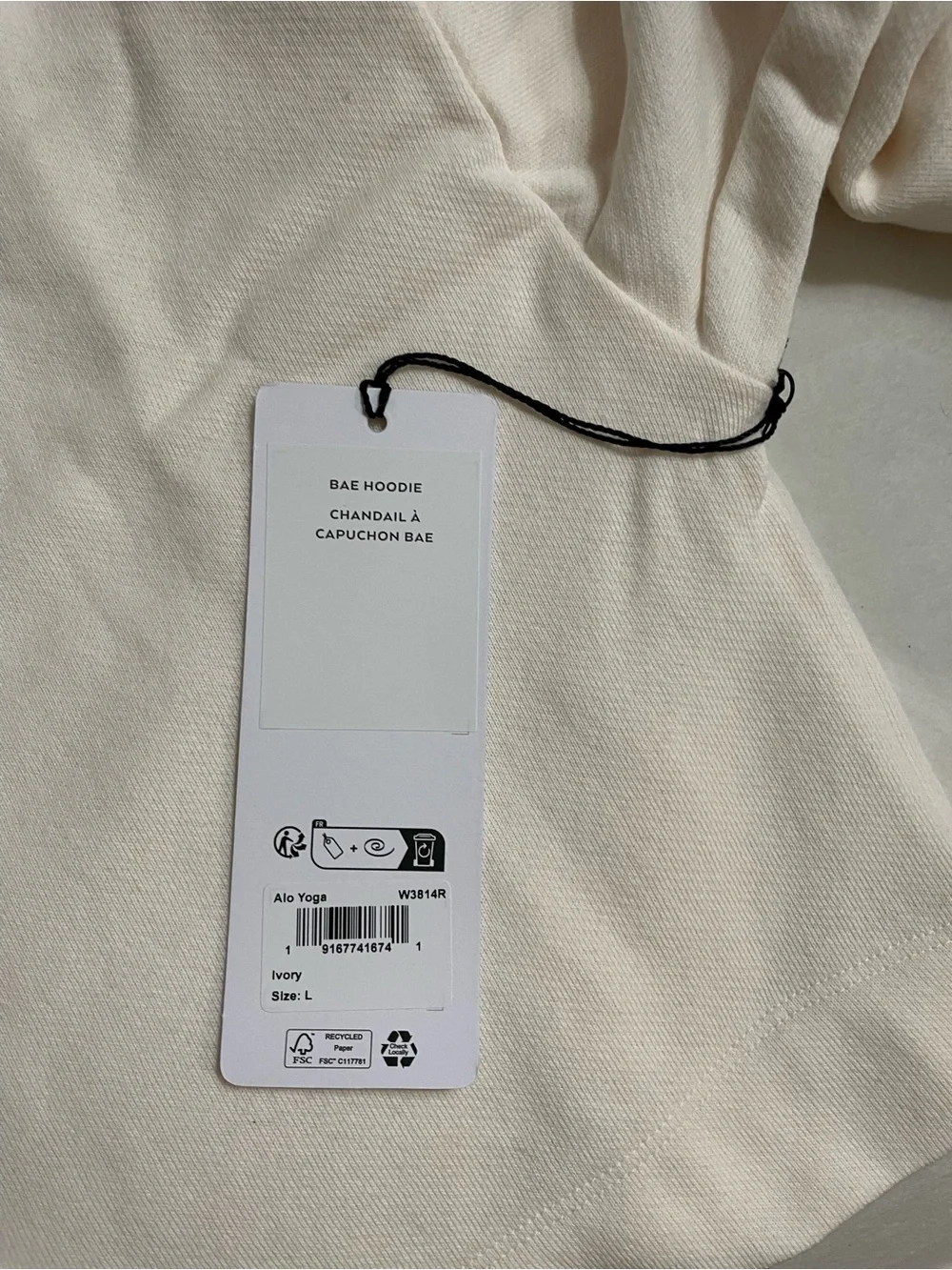 Alo NWT Bae Hoodie Ivory Cream Cropped Pullover Sweatshirt Size L
